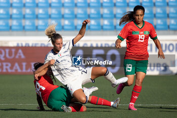 2023-07-01 - Emma Severini of Italy, Sarah Kassi and Sakina Ouzraoui of Morocco in action during the Women´s International Friendly match between Italy and Morocco at Stadio Paolo Mazza on July 01, 2023 in Ferrara, Italy. ©Photo: Cinzia Camela. - ITALY WOMEN VS MOROCCO - FRIENDLY MATCH - SOCCER