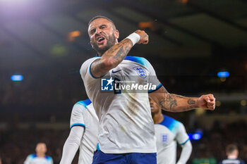 2023-09-12 - GOAL! 0-1 Kyle Walker of England celebrates in front of the home supp during the 150th Anniversary Heritage Match match between Scotland and England at The National Stadium, 12/09/2023, Hampden Park, Glasgow - FOOTBALL - FRIENDLY GAME - SCOTLAND V ENGLAND - FRIENDLY MATCH - SOCCER