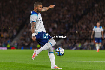 2023-09-12 - Kyle Walker of England with a strike on goal during the 150th Anniversary Heritage Match match between Scotland and England at The National Stadium, 12/09/2023, Hampden Park, Glasgow - FOOTBALL - FRIENDLY GAME - SCOTLAND V ENGLAND - FRIENDLY MATCH - SOCCER