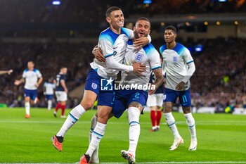2023-09-12 - GOAL! 0-1 Phil Foden of England from close range and celebrates with Kyle Walker during the 150th Anniversary Heritage Match match between Scotland and England at The National Stadium, 12/09/2023, Hampden Park, Glasgow - FOOTBALL - FRIENDLY GAME - SCOTLAND V ENGLAND - FRIENDLY MATCH - SOCCER