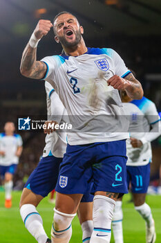 2023-09-12 - GOAL! 0-1 Kyle Walker of England celebrates in front of the home supp during the 150th Anniversary Heritage Match match between Scotland and England at The National Stadium, 12/09/2023, Hampden Park, Glasgow - FOOTBALL - FRIENDLY GAME - SCOTLAND V ENGLAND - FRIENDLY MATCH - SOCCER