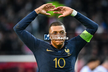 2023-10-17 - Kylian MBAPPE of France celebrates his goal during the International Friendly football match between France and Scotland on October 17, 2023 at Pierre Mauroy stadium in Villeneuve-d'Ascq near Lille, France - FOOTBALL - FRIENDLY GAME - FRANCE V SCOTLAND - FRIENDLY MATCH - SOCCER