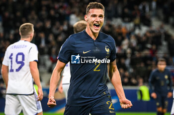 2023-10-17 - Benjamin PAVARD of France celebrates his goal during the International Friendly football match between France and Scotland on October 17, 2023 at Pierre Mauroy stadium in Villeneuve-d'Ascq near Lille, France - FOOTBALL - FRIENDLY GAME - FRANCE V SCOTLAND - FRIENDLY MATCH - SOCCER