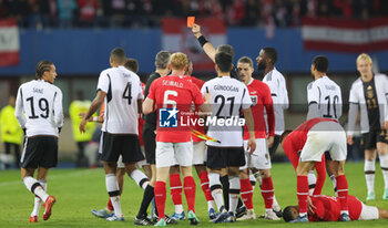 2023-11-21 - Red card Leroy Sane of Germany during the International Friendly football match between Austria and Germany on November 21, 2023 at Ernst Happel Stadium in Vienna, Austria - FOOTBALL - FRIENDLY GAME - AUSTRIA V GERMANY - FRIENDLY MATCH - SOCCER