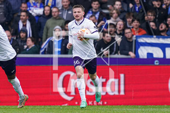 2023-04-16 - Anders Dreyer of RSC Anderlecht celebrates his goal 4-2 during the Belgian championship, Pro League football match between KRC Genk and RSC Anderlecht on April 16, 2023 at Cegeka Arena in Genk, Belgium - FOOTBALL - BELGIAN CHAMP - GENK V ANDERLECHT - BELGIAN PRO LEAGUE - SOCCER