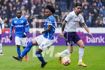 2023-04-16 - Angelo Preciado of KRC Genk, Lior Refaelov of RSC Anderlecht during the Belgian championship, Pro League football match between KRC Genk and RSC Anderlecht on April 16, 2023 at Cegeka Arena in Genk, Belgium - FOOTBALL - BELGIAN CHAMP - GENK V ANDERLECHT - BELGIAN PRO LEAGUE - SOCCER
