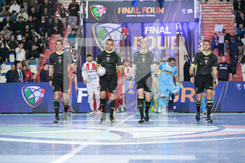 2023-03-25 - The referees initial match during the Italian Cup Semifinal Futsal match between Feldi Eboli vs Real San Giuseppe on March 25, 2023 at the Palavesuvio in Naples, Italy - ITALIAN CUP SEMIFINAL - ITALSERVICE PESARO VS NAPOLI FUTSAL - CALCIO A 5 - SOCCER