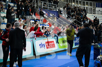 2023-03-25 - The Fans of Italservice Pesaro celebrate victory during the Italian Cup Semifinal Futsal match between Feldi Eboli vs Real San Giuseppe on March 25, 2023 at the Palavesuvio in Naples, Italy - ITALIAN CUP SEMIFINAL - ITALSERVICE PESARO VS NAPOLI FUTSAL - CALCIO A 5 - SOCCER