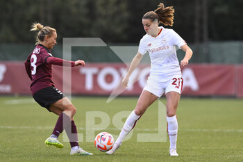 2023-02-08 - Nina Kajzba of AS Roma Women and Debora Novellino of Pomigliano Calcio Femminile during the second leg of the quarterfinal match of the Women's Italian Cup between A.S. Roma vs Pomigliano Calcio Donne on February 8, 2023 at Stadio Tre Fontane, Rome, Italy. - ROMA WOMEN VS POMIGLIANO FEMMINILE - WOMEN ITALIAN CUP - SOCCER