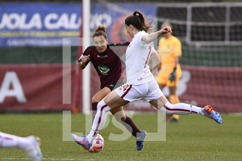 2023-02-08 - Vicky Losada of AS Roma Women and Virginia Di Giammarino of Pomigliano Calcio Femminile during the second leg of the quarterfinal match of the Women's Italian Cup between A.S. Roma vs Pomigliano Calcio Donne on February 8, 2023 at Stadio Tre Fontane, Rome, Italy. - ROMA WOMEN VS POMIGLIANO FEMMINILE - WOMEN ITALIAN CUP - SOCCER