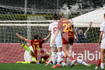 2023-03-11 - Maria Losada (AS Roma Women)  celebrates after scoring the goal 3-2 during the Coppa Italia Frecciarossa semifinal match between AS Roma vs AC Milan at the Tre Fontane Stadium in Rome on 11 March 2023. - SEMIFINAL - AS ROMA VS AC MILAN - WOMEN ITALIAN CUP - SOCCER