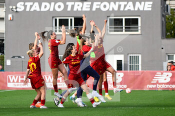 2023-03-11 - celebration at the end of the AS Roma match during the Coppa Italia Frecciarossa semifinal match between AS Roma vs AC Milan at the Tre Fontane Stadium in Rome on 11 March 2023. - SEMIFINAL - AS ROMA VS AC MILAN - WOMEN ITALIAN CUP - SOCCER