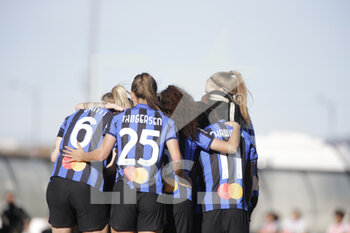 2023-03-11 - Inter players celebrating after a goal during the second leg of the women’s  Coppa Italia’s semifinal football math between Juventus Women and Inter Women on 11 March 2023 at Juventus Training Ground in Vinovo near Turin, Italy Photo Nderim Kaceli - JUVENTUS FC VS INTER - FC INTERNAZIONALE - WOMEN ITALIAN CUP - SOCCER