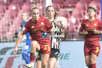 2023-06-04 - Giada Greggi of AS Roma competes for the ball with Filip Kostic of Juventus FC during the Italian Cup Final between AS Roma vs Juventus FC at Arechi Stadium - FINAL - JUVENTUS FC VS AS ROMA - WOMEN ITALIAN CUP - SOCCER