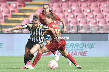 2023-06-04 - Sofie Junge Pedersen of Juventus FC competes for the ball with Manuela Giugliano of AS Roma during the Italian Cup Final between AS Roma vs Juventus FC at Arechi Stadium - FINAL - JUVENTUS FC VS AS ROMA - WOMEN ITALIAN CUP - SOCCER