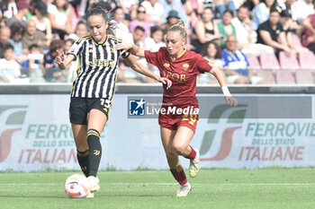 2023-06-04 - Julia Grosso of Juventus FC competes for the ball with Giada Greggi of AS Roma during the Italian Cup Final between AS Roma vs Juventus FC at Arechi Stadium - FINAL - JUVENTUS FC VS AS ROMA - WOMEN ITALIAN CUP - SOCCER