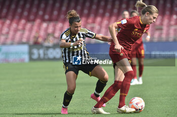 2023-06-04 - Arianna Caruso of Juventus FC competes for the ball with Carina Wenninger of AS Roma during the Italian Cup Final between AS Roma vs Juventus FC at Arechi Stadium - FINAL - JUVENTUS FC VS AS ROMA - WOMEN ITALIAN CUP - SOCCER