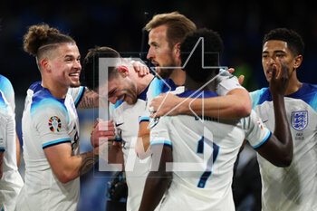 2023-03-23 - Declan Rice of England celebrates with his teammates after scoring 0-1 goal during the UEFA Euro 2024, European Qualifiers, Group C football match between Italy and England on March 23, 2023 at Stadio Diego Armando Maradona in Naples, Italy - FOOTBALL - EURO 2024 - QUALIFYING - ITALY V ENGLAND - UEFA EUROPEAN - SOCCER