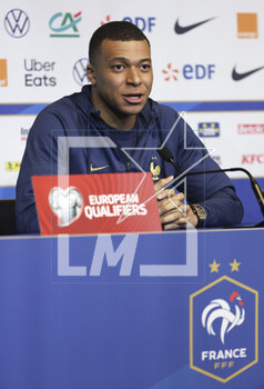 2023-03-24 - kylian Mbappe of France answers to the media during a press conference ahead of the UEFA Euro 2024, European Qualifiers football match between France and Netherlands, on March 23, 2023 at Stade de France in Saint-Denis near Paris, France - FOOTBALL - FRANCE V NETHERLANDS - TRAINING AND PRESS CONFERENCE - UEFA EUROPEAN - SOCCER