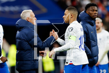 2023-03-24 - Coach Didier Deschamps of France and Kylian Mbappe of France celebrate their sides win during the UEFA Euro 2024, European Qualifiers, Group B football match between France and Netherlands on March 24, 2023 at Stade de France in Saint-Denis near Paris, France - FOOTBALL - EURO 2024 - QUALIFYING - FRANCE V NETHERLANDS - UEFA EUROPEAN - SOCCER