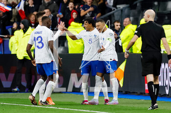2023-03-24 - Kylian Mbappe of France celebrates with Jules Kounde of France after scoring his sides fourth goal during the UEFA Euro 2024, European Qualifiers, Group B football match between France and Netherlands on March 24, 2023 at Stade de France in Saint-Denis near Paris, France - FOOTBALL - EURO 2024 - QUALIFYING - FRANCE V NETHERLANDS - UEFA EUROPEAN - SOCCER