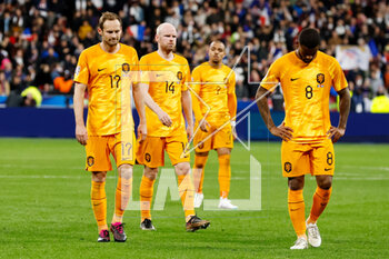 2023-03-24 - Daley Blind, Davy Klaassen and Georginio Wijnaldum of the Netherlands look dejected during the UEFA Euro 2024, European Qualifiers, Group B football match between France and Netherlands on March 24, 2023 at Stade de France in Saint-Denis near Paris, France - FOOTBALL - EURO 2024 - QUALIFYING - FRANCE V NETHERLANDS - UEFA EUROPEAN - SOCCER