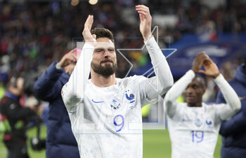 2023-03-25 - Olivier Giroud of France celebrates the victory following the UEFA Euro 2024, European Qualifiers, Group B football match between France and Netherlands on March 24, 2023 at Stade de France in Saint-Denis near Paris, France - FOOTBALL - EURO 2024 - QUALIFYING - FRANCE V NETHERLANDS - UEFA EUROPEAN - SOCCER