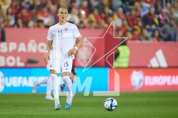 2023-03-25 - Leo Ostigard of Norway during the UEFA EURO 2024, European Qualifiers group A football match between Spain and Norway on March 25, 2023 at La Rosaleda Stadium in Malaga, Spain - FOOTBALL - EURO 2024 - QUALIFYING - SPAIN V NORWAY - UEFA EUROPEAN - SOCCER