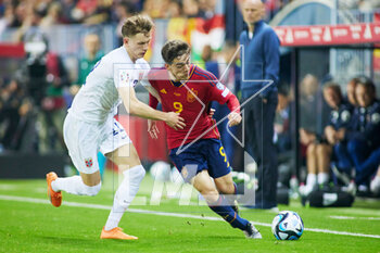 25/03/2023 - Pablo Martin Paez Gavilan "Gavi" of Spain and Marcus Holmgren Pedersen of Norway during the UEFA EURO 2024, European Qualifiers group A football match between Spain and Norway on March 25, 2023 at La Rosaleda Stadium in Malaga, Spain - FOOTBALL - EURO 2024 - QUALIFYING - SPAIN V NORWAY - UEFA EUROPEI - CALCIO