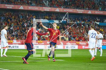 2023-03-25 - Dani Olmo of Spain celebrates a goal during the UEFA EURO 2024, European Qualifiers group A football match between Spain and Norway on March 25, 2023 at La Rosaleda Stadium in Malaga, Spain - FOOTBALL - EURO 2024 - QUALIFYING - SPAIN V NORWAY - UEFA EUROPEAN - SOCCER