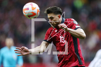 2023-03-27 - Enea Mihaj of Albania during the UEFA Euro 2024, European Qualifiers, Group E football match between Poland and Albania on March 27, 2023 at PGE Narodowy in Warsaw, Poland - FOOTBALL - EURO 2024 - QUALIFYING - POLAND V ALBANIA - UEFA EUROPEAN - SOCCER