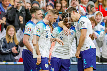 2023-03-28 - England midfielder Bukayo Saka (7) scores a goal and celebrates 2-0 during the UEFA Euro 2024, European Qualifiers football match between England and Ukraine on 26 March 2023 at Wembley Stadium in London, England - FOOTBALL - EURO 2024 - QUALIFYING - ENGLAND V UKRAINE - UEFA EUROPEAN - SOCCER