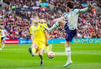 2023-03-28 - England defender Ben Chilwell (3) tussles with Ukraine midfielder Olexsandr Svatok (3) during the UEFA Euro 2024, European Qualifiers football match between England and Ukraine on 26 March 2023 at Wembley Stadium in London, England - FOOTBALL - EURO 2024 - QUALIFYING - ENGLAND V UKRAINE - UEFA EUROPEAN - SOCCER