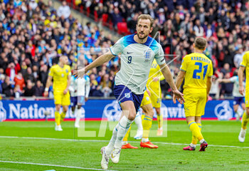 2023-03-28 - England forward Harry Kane (9) scores a goal and celebrates 1-0 during the UEFA Euro 2024, European Qualifiers football match between England and Ukraine on 26 March 2023 at Wembley Stadium in London, England - FOOTBALL - EURO 2024 - QUALIFYING - ENGLAND V UKRAINE - UEFA EUROPEAN - SOCCER