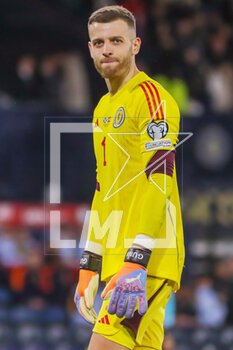 2023-03-28 - Angus Gunn of Scotland during the UEFA Euro 2024, European Qualifiers, Group A football match between Scotland and Spain on March 28, 2023 at Hampden Park in Glasgow, Scotland - FOOTBALL - EURO 2024 - QUALIFYING - SCOTLAND V SPAIN - UEFA EUROPEAN - SOCCER