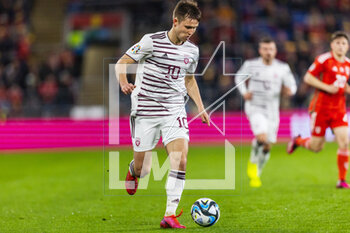 2023-03-28 - Latvian midfielder Janis Ikaunieks during the UEFA Euro 2024, European Qualifiers football match between Wales and Latvia on 28 March 2023 at the Cardiff City Stadium in Cardiff, Wales - FOOTBALL - EURO 2024 - QUALIFYING - WALES V LATVIA - UEFA EUROPEAN - SOCCER