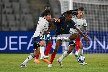 2023-06-22 - Italy U21’s Sandro Tonali try to sto France U21’s Khephren Thuram during the first qualifying round UEFA European Under-21 Championship 2023 soccer match Italy U21 vs. France U21 at the Cluj Arena stadium in Cluj Napoca, Romania, 22nd of June 2023 - UNDER 21 MEN - FRANCE VS ITALY - UEFA EUROPEAN - SOCCER