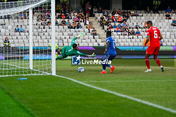 2023-06-25 - Italy U21’s Lorenzo Pirola scores a goal 1-0 during the first qualifying round UEFA European Under-21 Championship 2023 soccer match Italy U21 vs. Swiss U21 at the Cluj Arena stadium in Cluj Napoca, Romania, 25nd of June 2023 - UNDER 21 MEN - SWITZERLAND VS ITALY - UEFA EUROPEAN - SOCCER