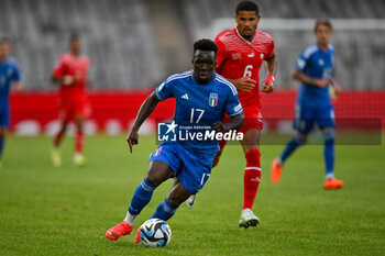 2023-06-25 - Italy U21’s Wilfried Gnonto during the first qualifying round UEFA European Under-21 Championship 2023 soccer match Italy U21 vs. Swiss U21 at the Cluj Arena stadium in Cluj Napoca, Romania, 25nd of June 2023 - UNDER 21 MEN - SWITZERLAND VS ITALY - UEFA EUROPEAN - SOCCER