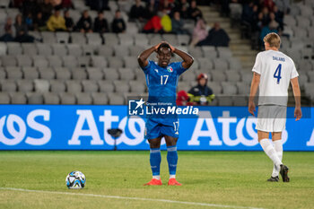 2023-06-28 - Italy U21’s Wilfried Gnonto shows his disappointment during the third qualifying round UEFA European Under-21 Championship 2023 soccer match Italy U21 vs. Norway U21 at the CFR Cluj Stadium in Cluj Napoca, Romania, 28nd of June 2023 - UNDER 21 MEN - ITALY VS NORWAY - UEFA EUROPEAN - SOCCER
