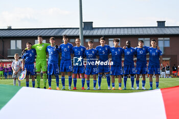 2023-05-24 - Italy U17 lined up for the national anthems ceremony during the qualifying phase Under-17 Championship Hungary 2023 soccer match Italy U17 vs. Slovenia U17 at the Globall Football Park stadium in Telki, Hungary, 24th of May 2023 - UNDER 17 MEN - SLOVENIA VS ITALY - UEFA EUROPEAN - SOCCER