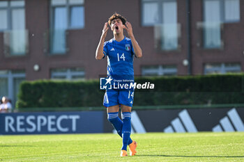 2023-05-24 - Italy U17’s Giacomo De Pieri shows his disappointment after missing occasion during the qualifying phase Under-17 Championship Hungary 2023 soccer match Italy U17 vs. Slovenia U17 at the Globall Football Park stadium in Telki, Hungary, 24th of May 2023 - UNDER 17 MEN - SLOVENIA VS ITALY - UEFA EUROPEAN - SOCCER