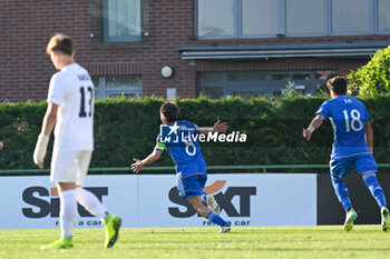 2023-05-24 - Happiness of Italy U17’s Mattia Mannini after the 3rd goal during the qualifying phase Under-17 Championship Hungary 2023 soccer match Italy U17 vs. Slovenia U17 at the Globall Football Park stadium in Telki, Hungary, 24th of May 2023 - UNDER 17 MEN - SLOVENIA VS ITALY - UEFA EUROPEAN - SOCCER