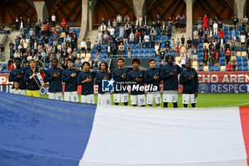 2023-05-30 - France U17 lined up for the national anthems ceremony during the semi-final Under-17 Championship Hungary 2023 soccer match Spain U17 vs. France U17 at the Pancho Arena stadium in Felcsut, Hungary, 30rd of May 2023 - EURO U17 - SPAIN VS FRANCE - UEFA EUROPEAN - SOCCER