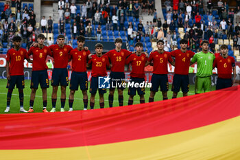 2023-05-30 - Spain U17 lined up for the national anthems ceremony during the semi-final Under-17 Championship Hungary 2023 soccer match Spain U17 vs. France U17 at the Pancho Arena stadium in Felcsut, Hungary, 30rd of May 2023 - EURO U17 - SPAIN VS FRANCE - UEFA EUROPEAN - SOCCER