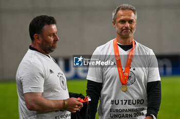 2023-06-02 - Happiness of Christian Wuck head coach of Germany U17 after winning the final Under-17 Championship Hungary 2023 soccer match vs. France U17 at the Nandor Hidegkuti Stadion stadium in Budapest, Hungary, 2nd of June 2023 - UNDER 17 FINAL - GERMANY VS FRANCE - UEFA EUROPEAN - SOCCER