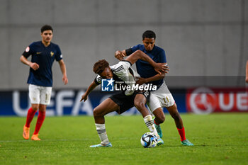 2023-06-02 - Germany U17’s Assan Ouedraogo and France U17’s Yanis Ali Issoufou during the final phase Under-17 Championship Hungary 2023 soccer match Germany U17 vs. France U17 at the Nandor Hidegkuti Stadion stadium in Budapest, Hungary, 2nd of June 2023 - UNDER 17 FINAL - GERMANY VS FRANCE - UEFA EUROPEAN - SOCCER