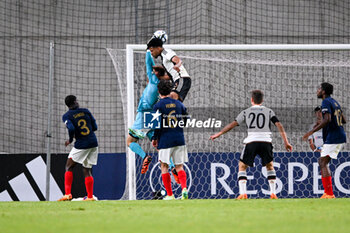 2023-06-02 - France U17’s Paul Argney catch the ball during the final phase Under-17 Championship Hungary 2023 soccer match Germany U17 vs. France U17 at the Nandor Hidegkuti Stadion stadium in Budapest, Hungary, 2nd of June 2023 - UNDER 17 FINAL - GERMANY VS FRANCE - UEFA EUROPEAN - SOCCER