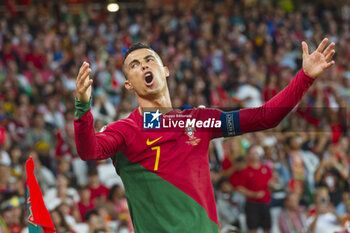 2023-06-17 - Cristiano Ronaldo of Portugal reacts during the UEFA Euro 2024, European Qualifiers, Group J, football match between Portugal and Bosnia and Herzegovina on June 17, 2023 at Estádio do SL Benfica in Lisbon, Portugal - FOOTBALL - EURO 2024 - QUALIFYING - PORTUGAL V BOSNIA HERZEGOVINA - UEFA EUROPEAN - SOCCER
