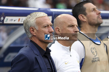 2023-06-19 - Coach of France Didier Deschamps, assistant-coach Guy Stephan, goalkeepers’ coach of France Franck Raviot during the UEFA Euro 2024, European Qualifiers, Group B, football match between France and Greece on June 19, 2023 at Stade de France in Saint-Denis, France - FOOTBALL - EURO 2024 - QUALIFYING - FRANCE V GREECE - UEFA EUROPEAN - SOCCER